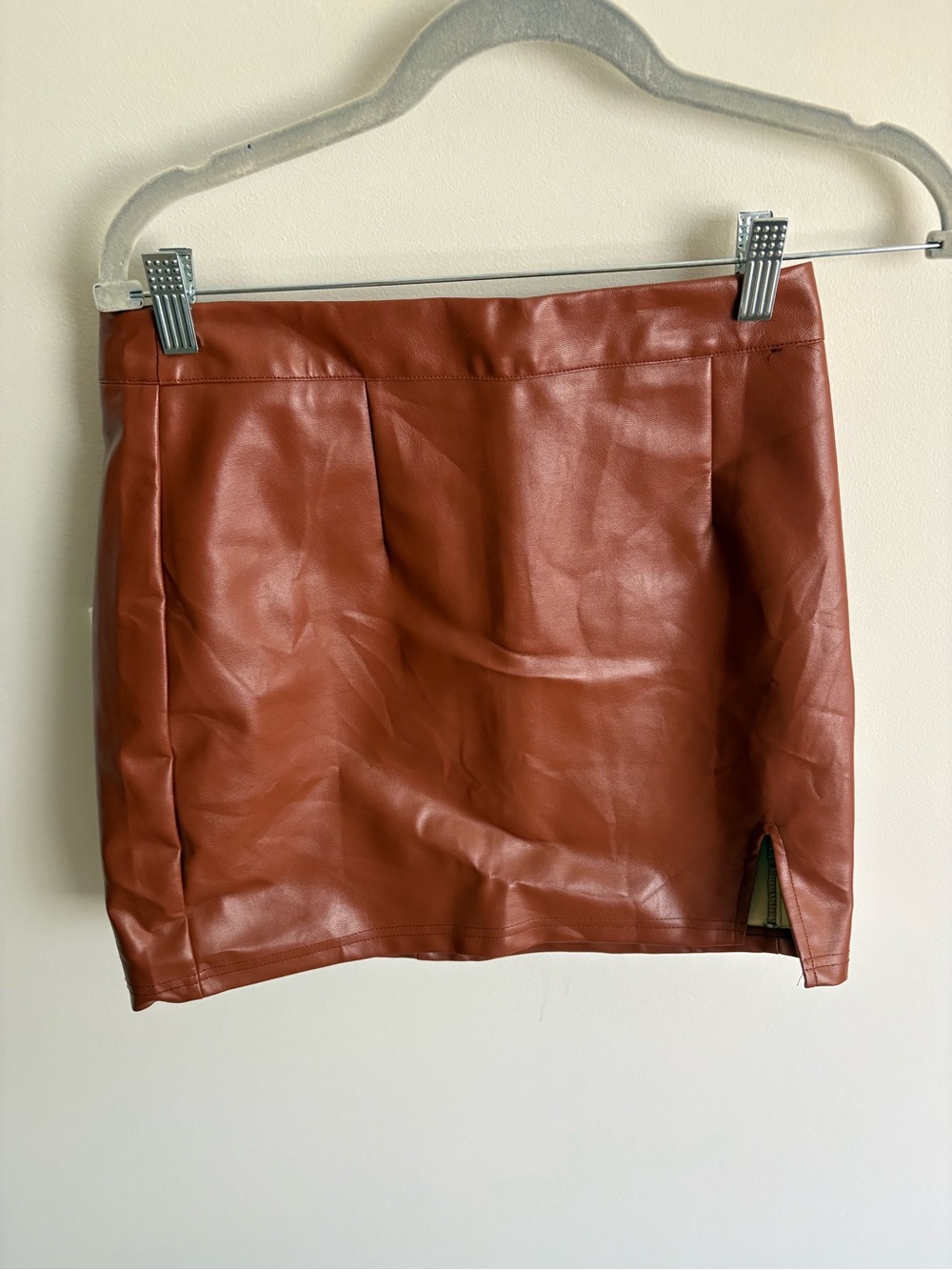 Lulu's Faux Leather Mini Skirt in Rust Brown